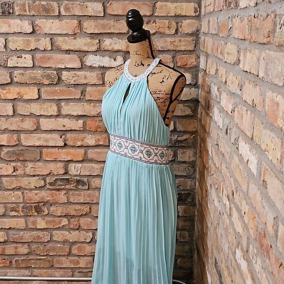 Boutique Style Aqua Halter Maxi dress size XL - Picture 5 of 12